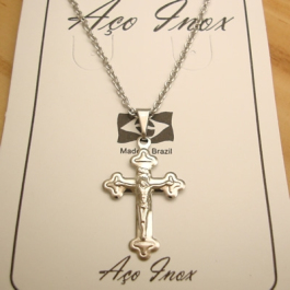 colar e pingente crucifixo em aço inox