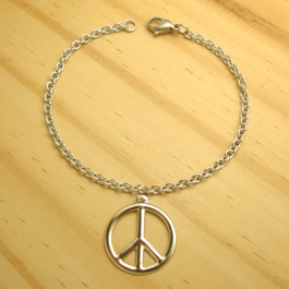 pulseira aço inox antialérgico 316L - pingente símbolo da paz