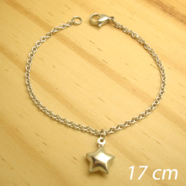 pulseira juvenil aço inox antialérgico 316L - tamanho 17 cm - pingente estrela