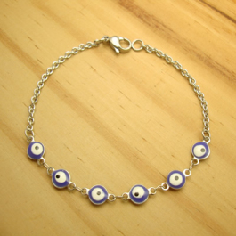 pulseira em aço inox antialérgico 19 cm - olho grego cor azul