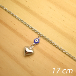pulseira aço inox antialérgico - 17 cm - pingente de olho grego coração