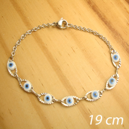 pulseira corrente olhos gregos cor branco aço inox - 19 cm