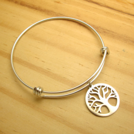 bracelete de arame em aço inox antialérgico pingente árvore da vida