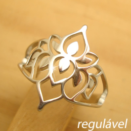 anel flor de lótus vazado aço inox antialérgico - regulável
