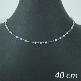 gargantilha aço inox contas cristal cor verde claro turquesa - 40 cm