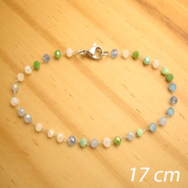 pulseira inox - bolinhas facetadas cristal cor turquesa verde bege - 17 cm