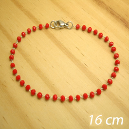 pulseira de cristais cor vermelho - tamanho 16 cm - aço inox