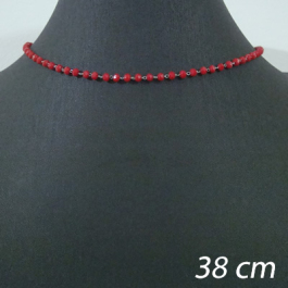 choker de cristais cor vermelho - 38 cm + extensor - aço inox