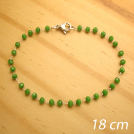 pulseira aço inox antialérgico 18 cm - bolinhas facetadas cristal verde