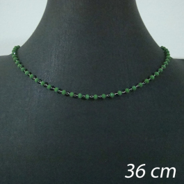 choker aço inox antialérgico - bolinhas facetadas cristal verde - 36 cm