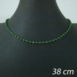 choker aço inox antialérgico - bolinhas facetadas cristal verde - 38 cm