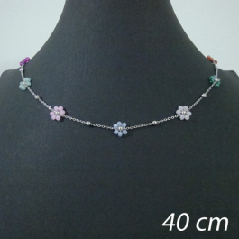 gargantilha aço inox 40 cm + extensor - flor cristal quatro cores