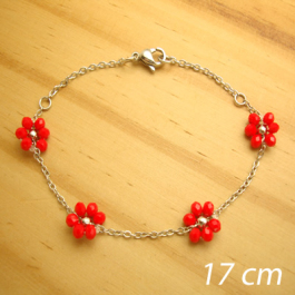 pulseira aço inox antialérgico flor cristal na cor vermelho - 17 cm