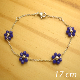 pulseira aço inox flor cristal cor azul marinho - 17 cm