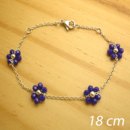 pulseira aço inox flor cristal cor azul marinho - 18 cm
