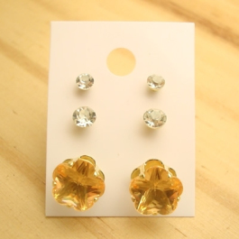 bijuterias baratas cartela de brincos 3 pares brinco de pedra em acrílico flor - altura 1 cm