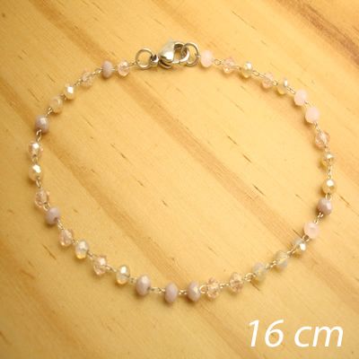 pulseira inox - bolinhas facetadas cristal cor lilás bege claro - 16 cm