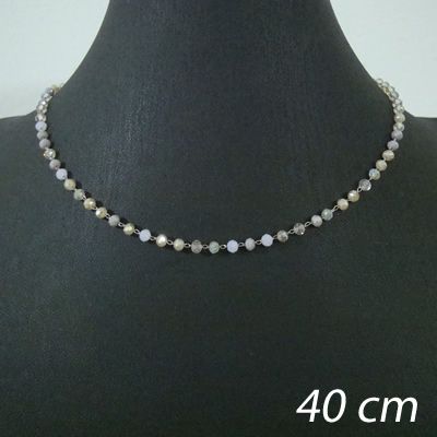 gargantilha inox - bolinhas facetadas cristal lilás bege claro - 40 cm