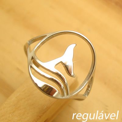 anel aço inoxidável antialérgico cor prata rabo de sereia - tamanho do aro: regulável - cód. 0007-404
