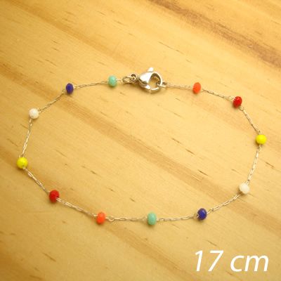 pulseira aço inox antialérgico cristal facetado colorido - 17 cm - fecho lagosta - cód. 0007-464