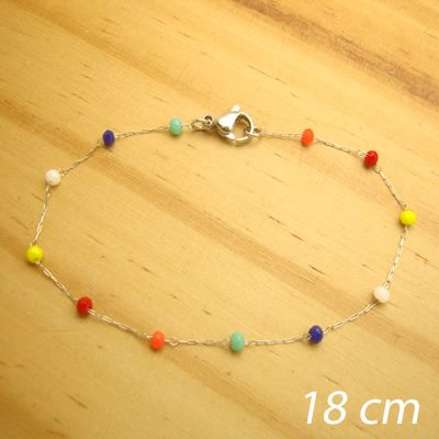 pulseira aço inox antialérgico cristal facetado colorido - 18 cm - fecho lagosta - cód. 0007-465
