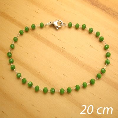 pulseira aço inox antialérgico 20 cm - bolinhas facetadas cristal verde