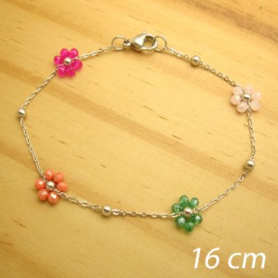 pulseira aço inox antialérgico flor cristal quatro cores - 16 cm