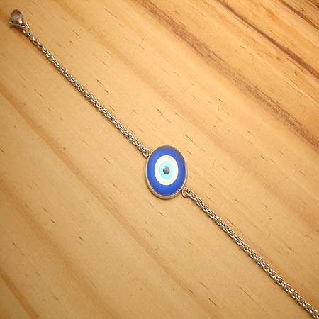 pulseira aço inox antialérgico pingente olho grego vidro cor azul