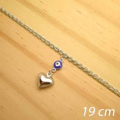 pulseira aço inox antialérgico - 19 cm - pingente de olho grego coração