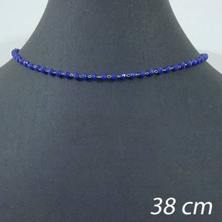 choker de cristais na cor azul marinho - 38 cm + extensor - aço inox
