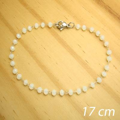 pulseira de cristais cor branco leitoso - tamanho 17 cm - aço inox