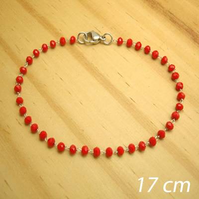 pulseira de cristais cor vermelho - tamanho 17 cm - aço inox