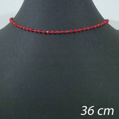 choker de cristais cor vermelho - 36 cm + extensor - aço inox