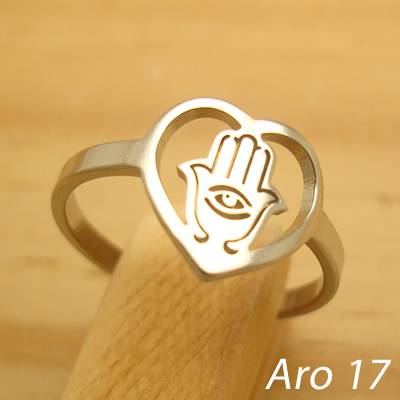 anel coração vazado hamsá aço inoxidável antialérgico - aro 17