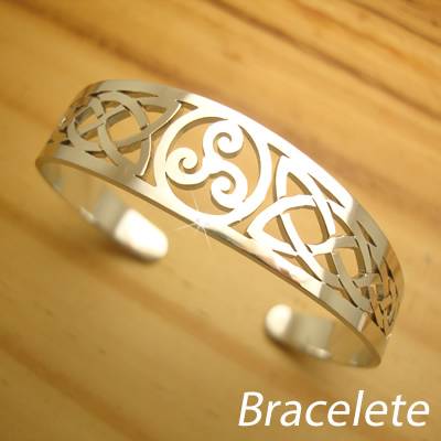 bracelete vazado modelo celta espirais aço inox