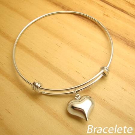 bracelete de arame em aço inox antialérgico pingente coração