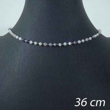 choker inox - bolinhas facetadas cristal colorido claro - 36 cm