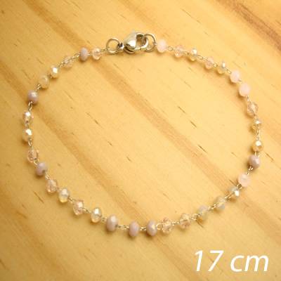 pulseira inox - bolinhas facetadas cristal lilás bege claro - 17 cm