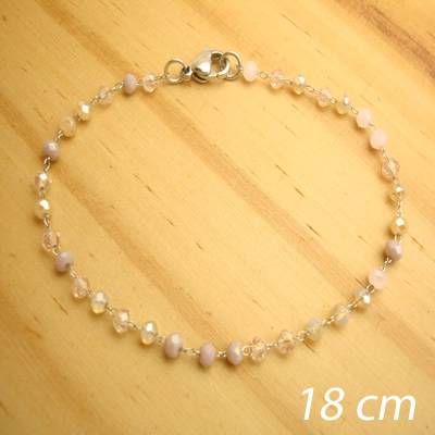 pulseira aço inox - bolinhas facetadas cristal lilás bege claro - 18 cm