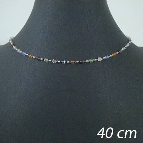 gargantilha contas cristal colorido - 40 cm + extensor - aço inox