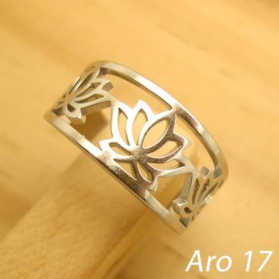anel flor de lótus aço inox antialérgico - aro 17