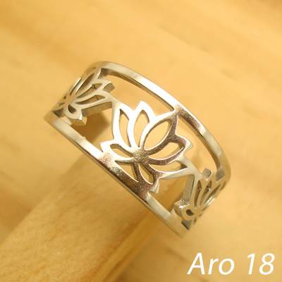 anel flor de lótus aço inox antialérgico - aro 18