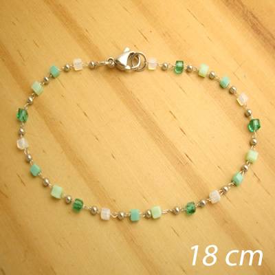 pulseira aço inox - contas cristal cor verde claro turquesa - 18 cm