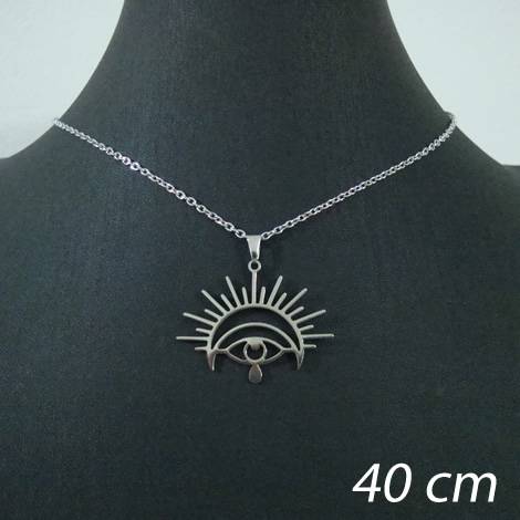 gargantilha aço inox 40 cm + extensor - pingente olho amuleto
