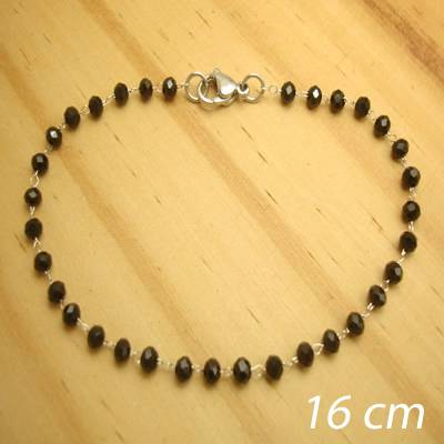 pulseira cristais cor preto - tamanho 16 cm - aço inox