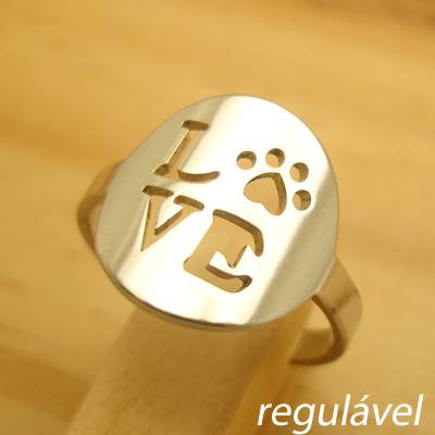 anel em aço inoxidável antialérgico cor prata pet love - tamanho do aro: regulável - cód. 0007-401