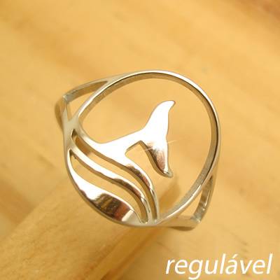 anel aço inoxidável antialérgico cor prata rabo de sereia - tamanho do aro: regulável