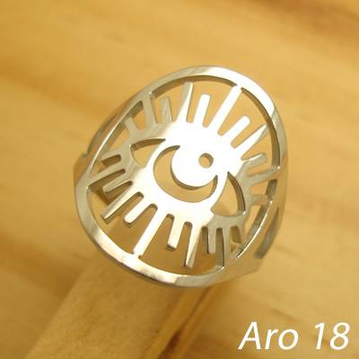 anel aço inoxidável antialérgico cor prata vazado hórus - aro 18
